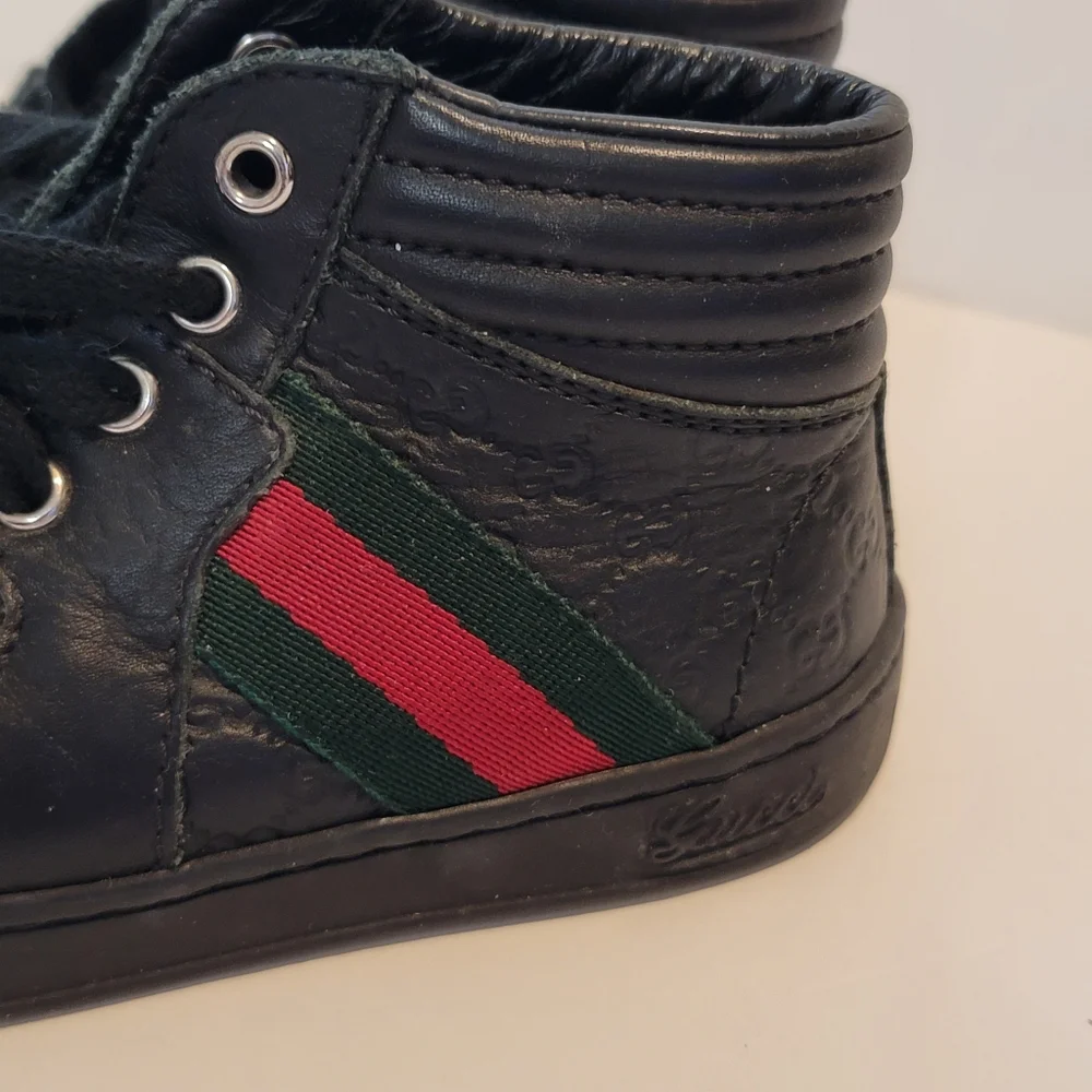 Gucci boots boys monogram web coda sneaker in black size 22